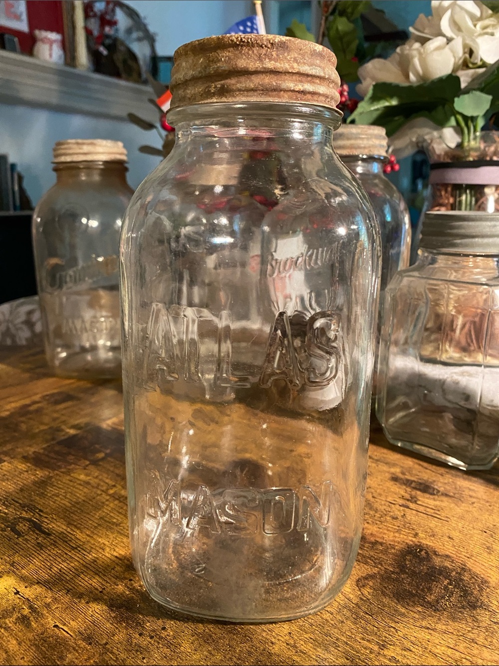 Vintage Atlas Mason Clear Glass Mason Jar with Rustic Screw Lid